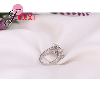 Elegant 925 Sterling Silver Flower Shaped Ring adorned with sparkling Zircon gemstones, perfect for fashionable women.