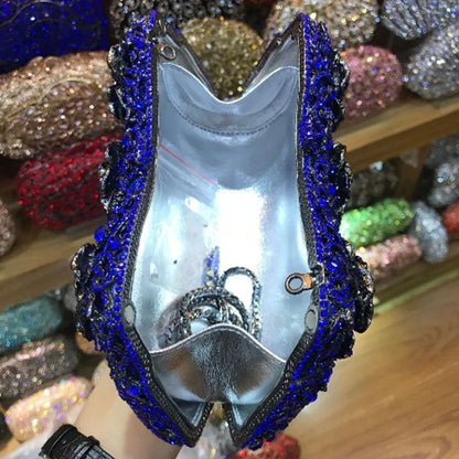 Chic women's rhinestone evening clutch bag, showcasing a hard design and perfect for adding a touch of glamour at parties.