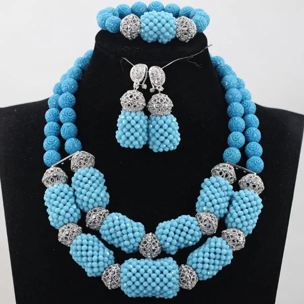 Complete luxury purple 3-piece jewelry set including stud earrings, an 18-inch necklace, and an 8-inch bracelet, showcasing a trendy plant pattern.