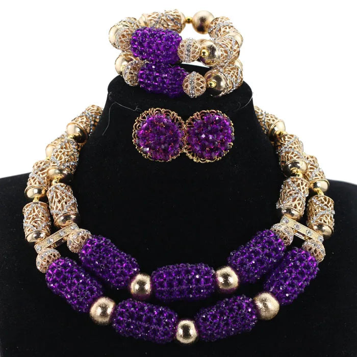 Elegant 18-inch necklace from the luxury purple jewelry set, adorned with trendy Nigerian design elements, suitable for formal attire.
