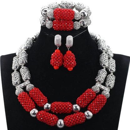 Complete luxury purple 3-piece jewelry set including stud earrings, an 18-inch necklace, and an 8-inch bracelet, embodying trendy Nigerian style and perfect for women's fashion.