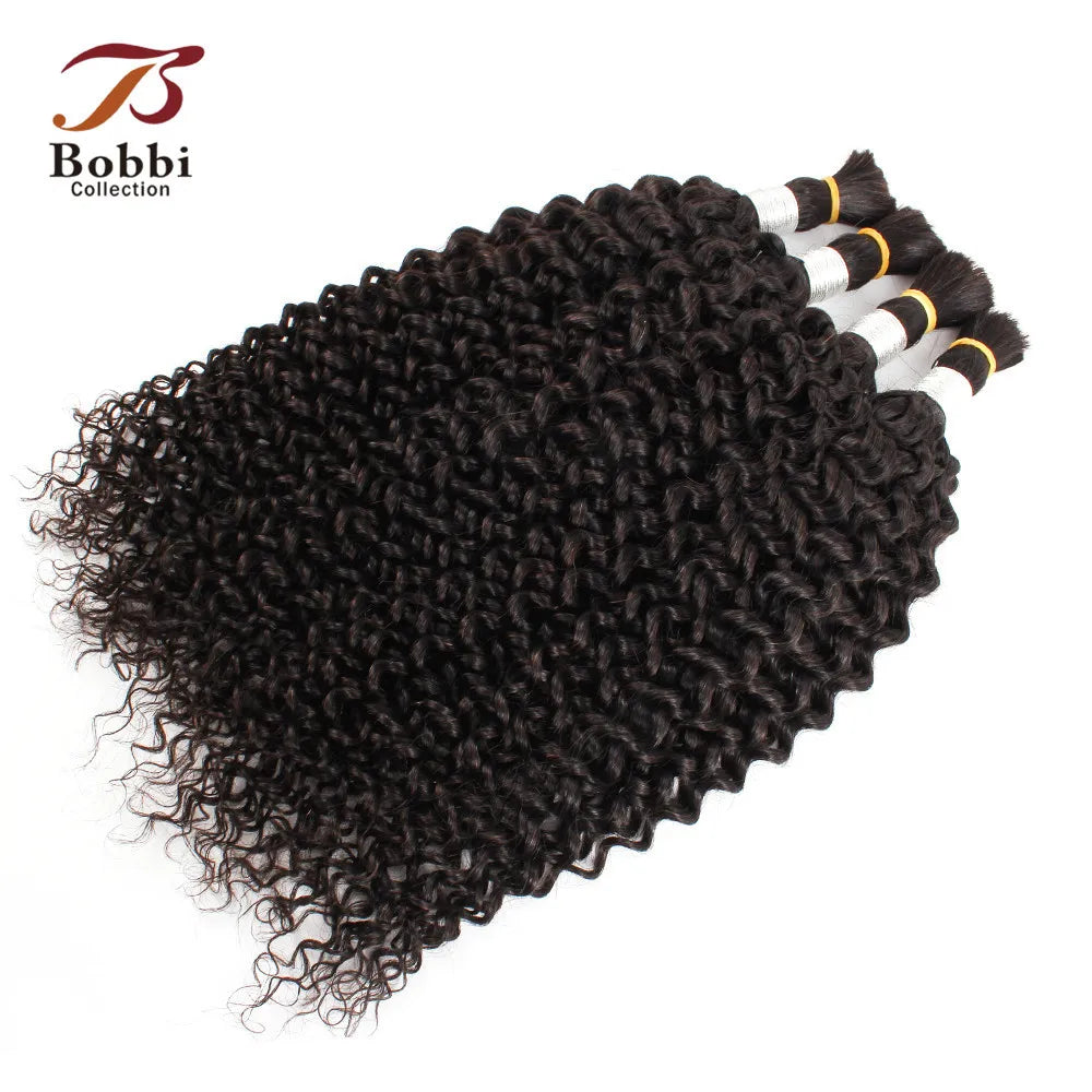 Elegant bulk jerry curly hair in natural black, showcasing premium quality Indian Remy hair, suitable for dyeing.