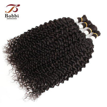 Elegant bulk jerry curly hair in natural black, showcasing premium quality Indian Remy hair, suitable for dyeing.