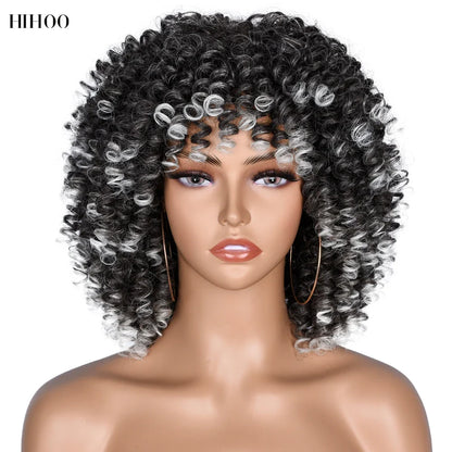 Back view of a luxury synthetic short curly afro wig, showcasing the intricate curl pattern and natural look for an effortlessly glamorous style.