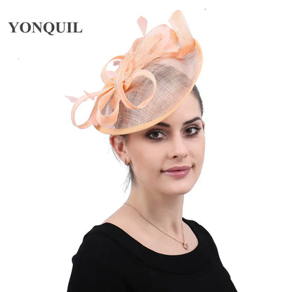 Sophisticated women's derby fascinators, showcasing intricate details of sinamay material, ideal for enhancing your wedding attire.
