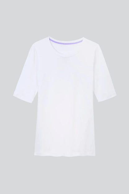 Women's luxurious half sleeve cotton modal blend crew neck t-shirt in elegant design, perfect for casual or upscale wear.