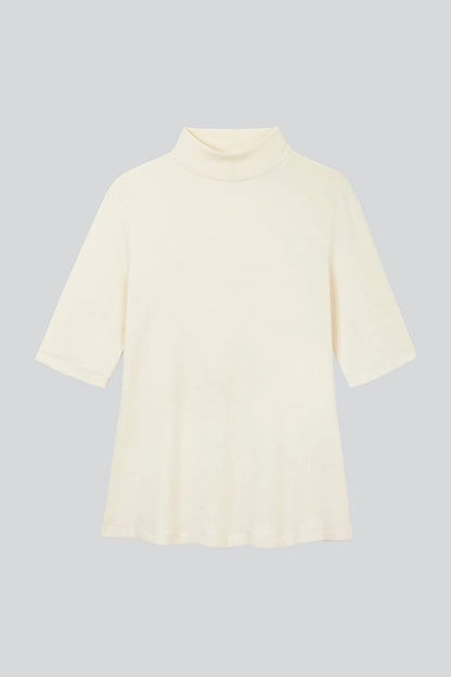 Stylish Women's Mock Neck Micro Modal Top with delicate ribbed design, exemplifying comfort and elegance, suitable for office and casual wear in UK sizes 8-16.