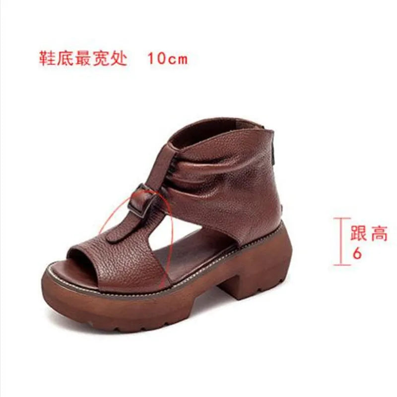 Luxurious women's vintage gladiator sandals in genuine leather featuring a stylish open toe design and elegant mid heel, perfect for casual outings.