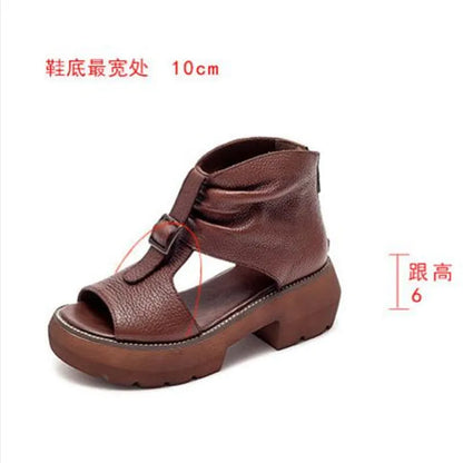 Luxurious women's vintage gladiator sandals in genuine leather featuring a stylish open toe design and elegant mid heel, perfect for casual outings.