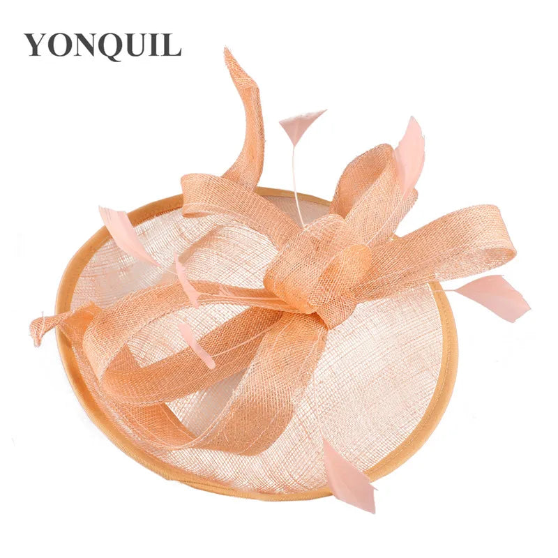 Close-up view of a luxurious sinamay fascinator with delicate detailing, ideal for weddings and church events.