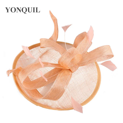 Close-up view of a luxurious sinamay fascinator with delicate detailing, ideal for weddings and church events.