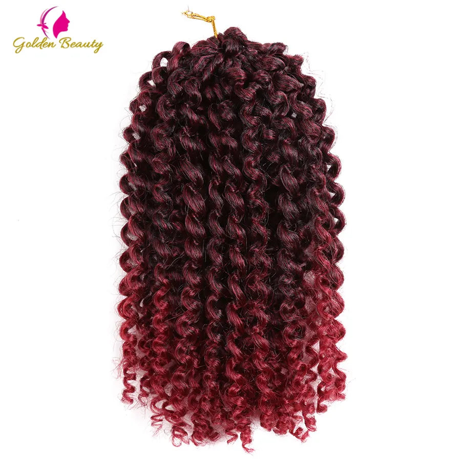 Elegant 12 inch Ombre Afro Kinky Twist Crochet Braids, a stunning addition by Golden Beauty, featuring rich colour transitions and beautiful texture for instant style.