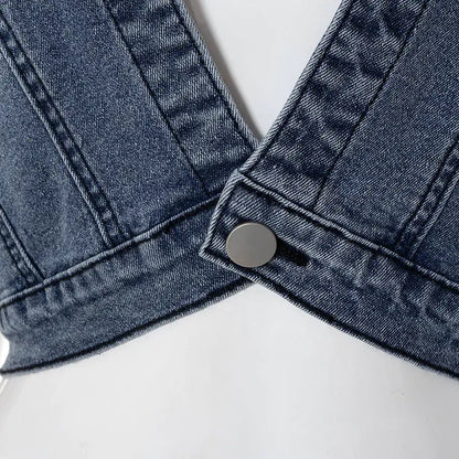 Image featuring the chic button closure on the Chloe Women's Denim Skirt Set, emphasizing its sophisticated design and beautiful denim texture.
