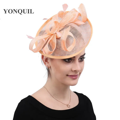 Elegant women’s sinamay church hat featuring intricate design, perfect for brides and Derby events.