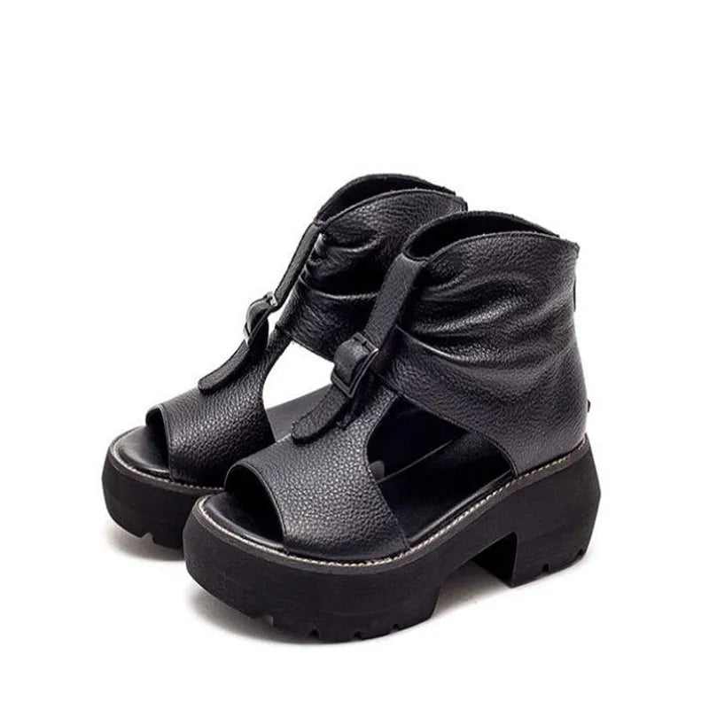 Elegant women's vintage genuine leather gladiator sandals featuring a mid heel and open toe design, perfect for casual occasions, available in sizes 35 to 40.