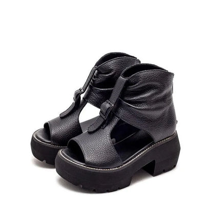 Elegant women's vintage genuine leather gladiator sandals featuring a mid heel and open toe design, perfect for casual occasions, available in sizes 35 to 40.