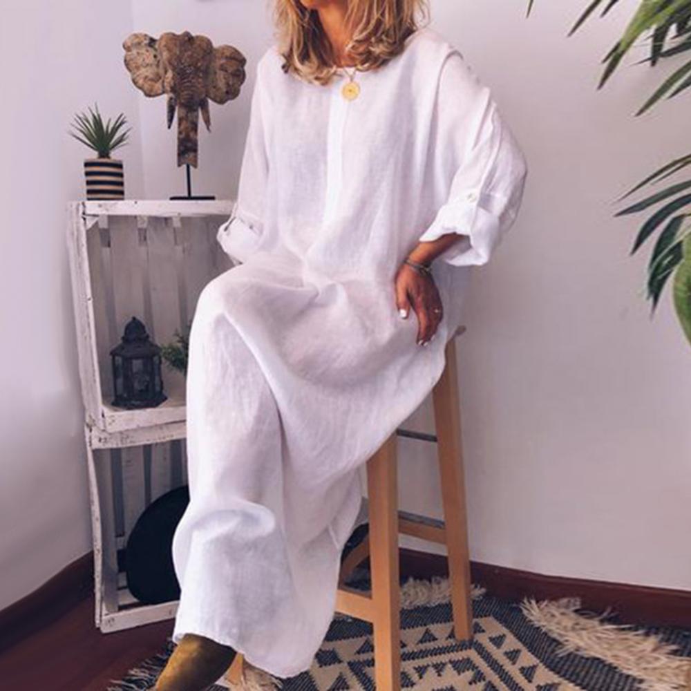 Sophisticated women's oversized solid colour maxi dress, crafted in cotton for ultimate comfort, perfect for casual summer outings.