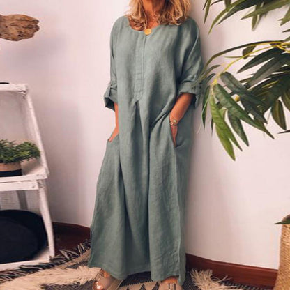 Stylish O-neck cotton maxi dress for women, embodying casual luxury with half-length sleeves, perfect for warm weather.