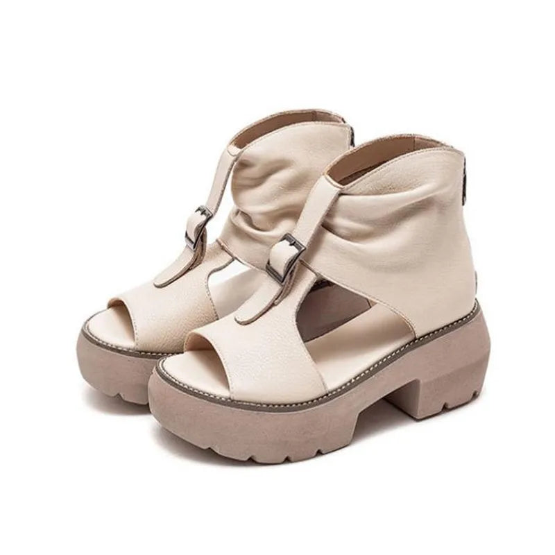 Luxurious gladiator sandals for women made from premium quality genuine leather with a stylish zip closure, showcasing a trendy open side vamp and square heel.