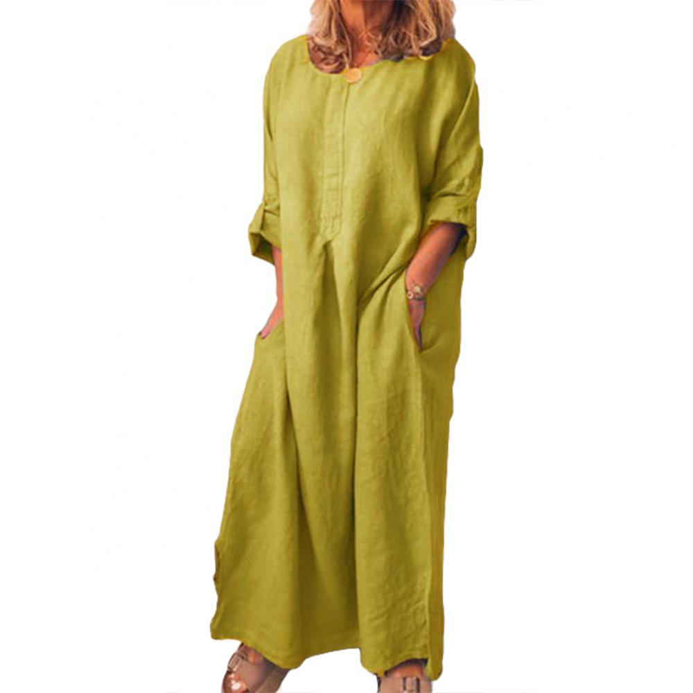 Chic ankle-length kaftan dress featuring a classic O-neck design, perfect for casual summer outings.