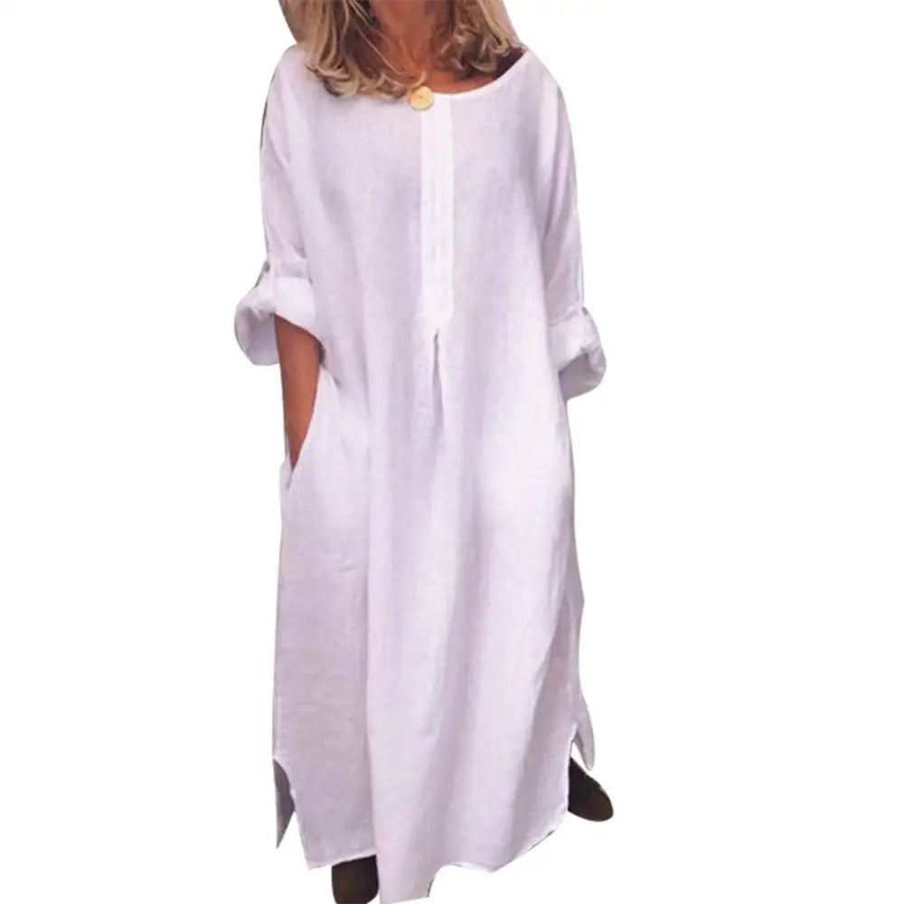 Timeless solid colour cotton long shirt dress, a must-have for the modern woman's leisurewear collection.