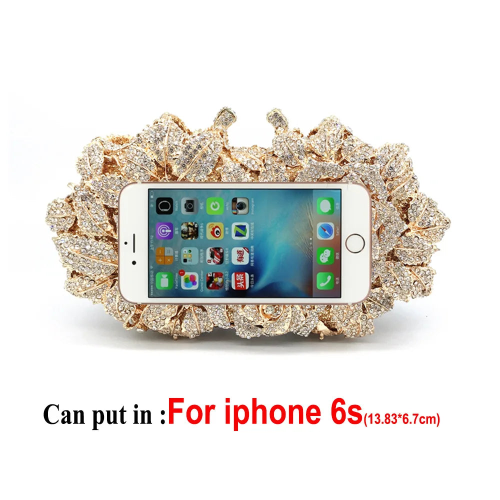 Elegant metallic leather evening clutch bag with sparkling crystal embellishments, ideal for the stylish woman attending parties.