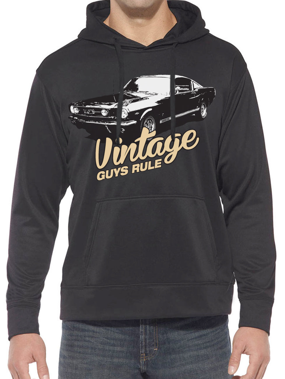 Vintage Guys Rule Mustang Premium Hoodie - 80% Ringspun Cotton, Double Fabric Hood, Kangaroo Pocket