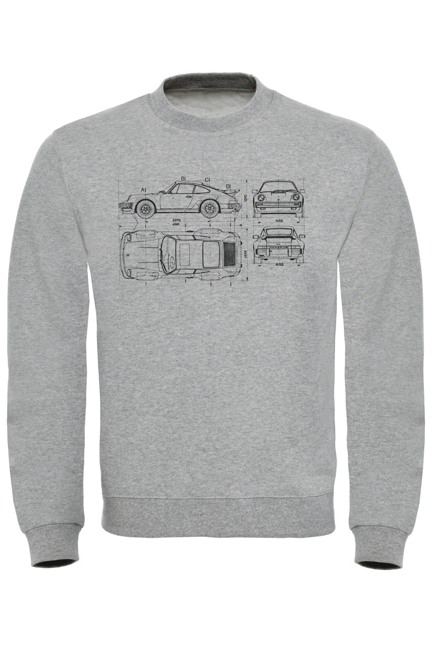 Premium 911 Blueprint Sweatshirt - 80% Ringspun Cotton, Ribbed Collar, Brushed Inner Fleece