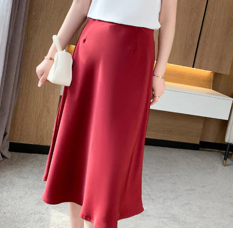 womens High Waisted designer fashion Silk Skirt