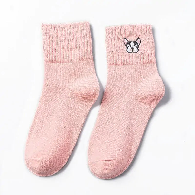 Women's Girls French Bulldog Embroidered Socks