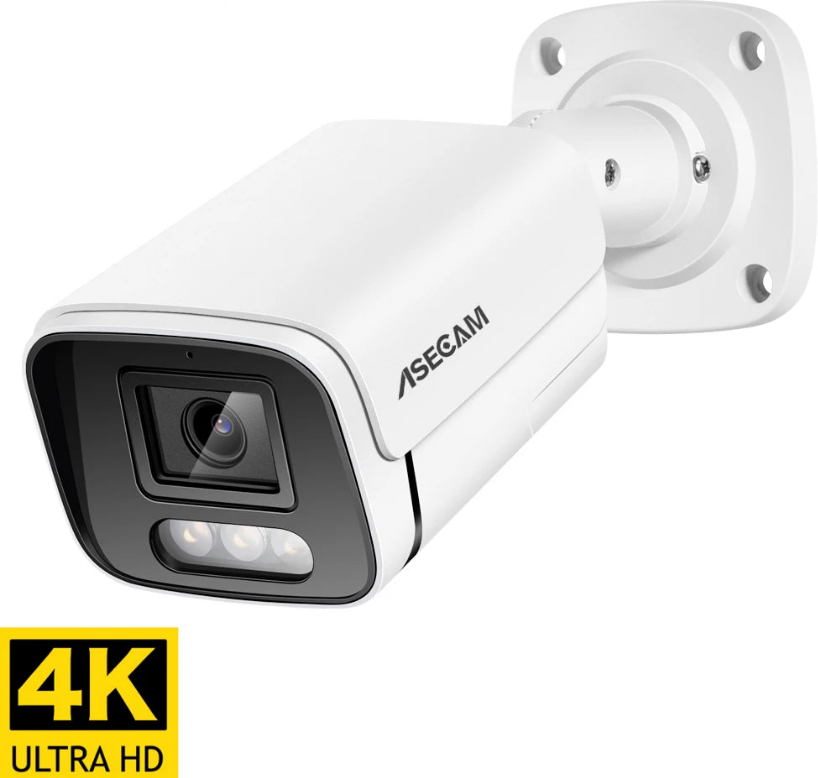 Sleek 8MP 4K IP camera equipped with audio capabilities, embodying high-efficiency surveillance technology for upscale home security.