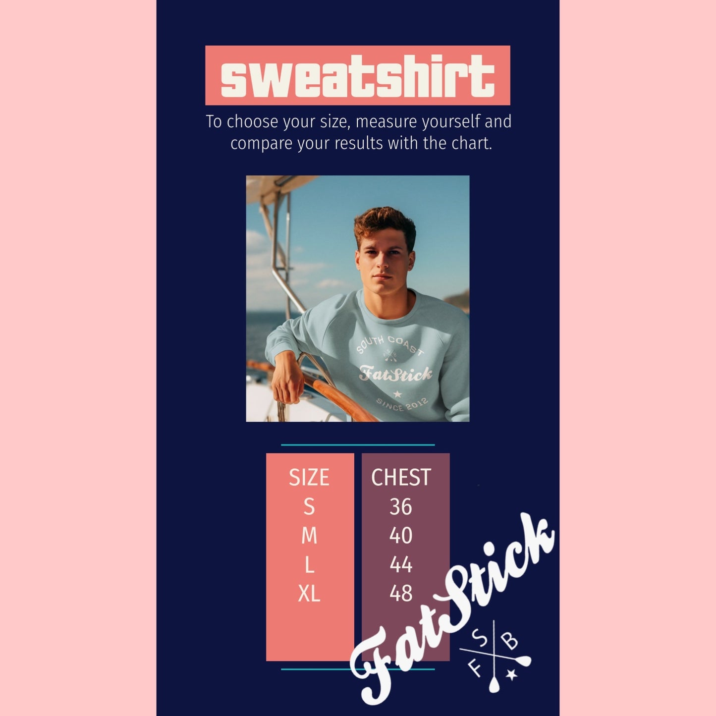 Diverse models wearing the FatStick South Coast Eco-Friendly Unisex Lifestyle Sweater, demonstrating its comfortable fit and fashionable design across various sizes.