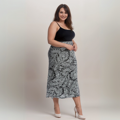 BLACK WHITE PAISLEY MAXI SKIRT