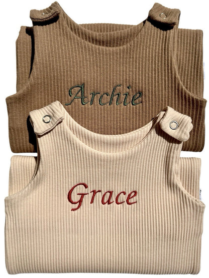 Exquisite personalised baby dungarees romper for boys and girls by DreamBuy, made of soft cotton with elegant embroidery options, perfect for newborn gifts and stylish comfort.