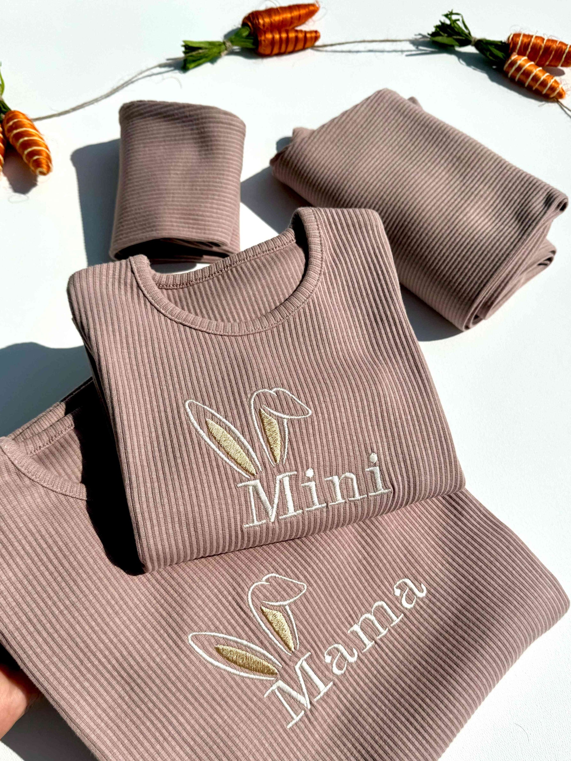 Luxury Easter family matching pajamas set by DreamBuy featuring adorable bunny ears embroidery, perfect for all ages from 3 months to XXL, ideal for creating cherished memories during Easter celebrations.