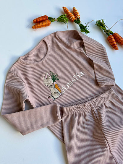 Luxury Personalized Easter Bunny Lounge Set for Kids by DreamBuy, featuring a soft fabric and adorable bunny embroidery design.