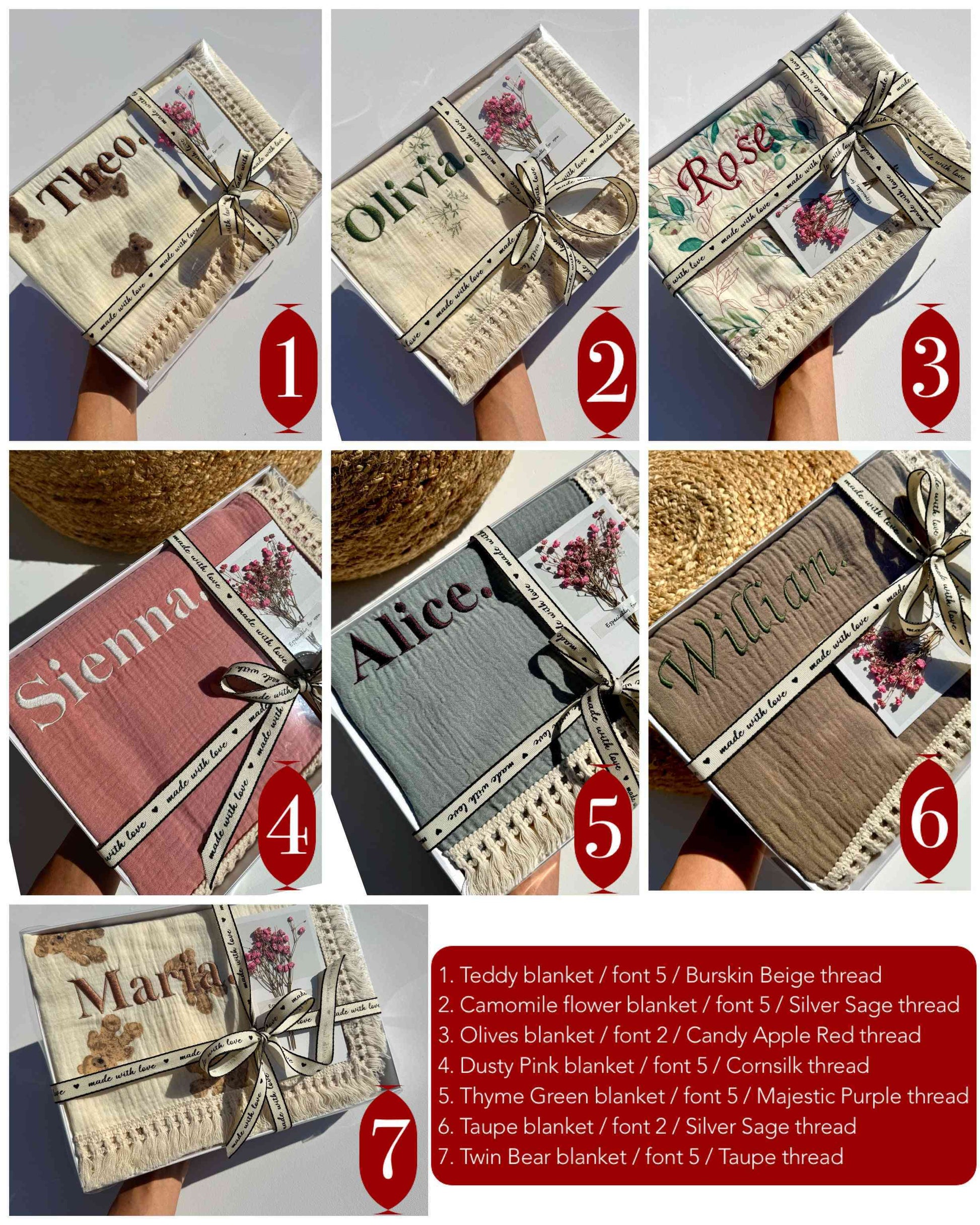 DreamBuy's exquisite personalized muslin blanket, beautifully presented with custom embroidery, ideal as a timeless keepsake gift for precious little ones.