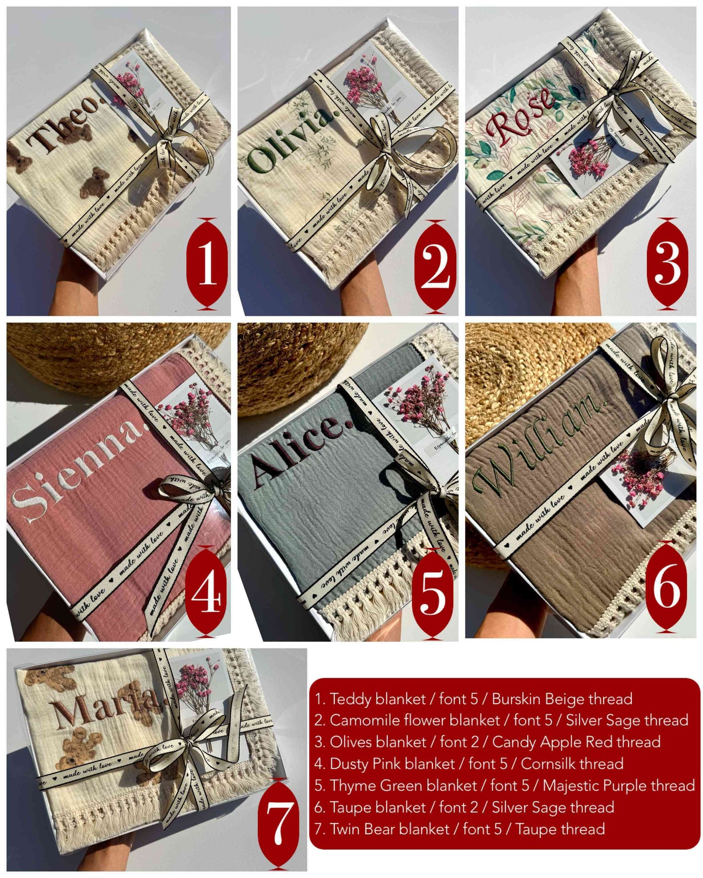 Close-up view of the soft texture and embroidery details of the DreamBuy personalized muslin baby blanket, ideal for swaddling and cuddling.