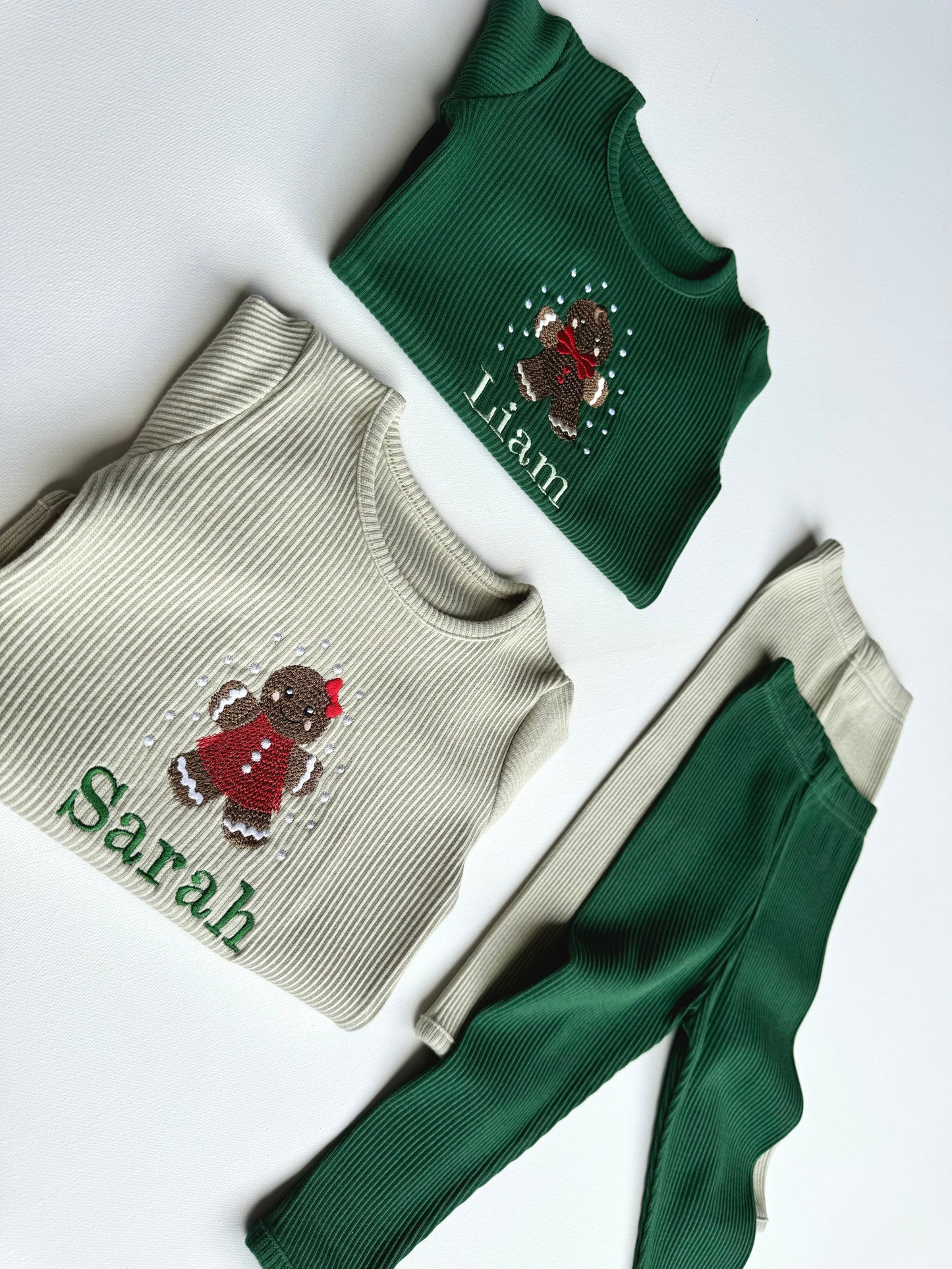 Close-up view of DreamBuy's Personalized Christmas Pyjamas featuring festive Gingerbread Man embroidery, perfect for stylish family celebrations.