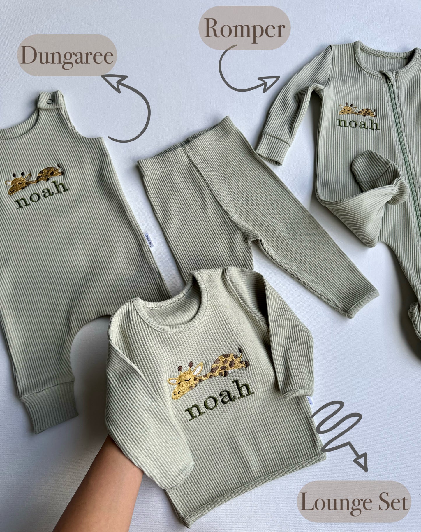 Elegant safari-themed dungarees for babies designed by DreamBuy, personalised with embroidery and made from soft, premium fabric.