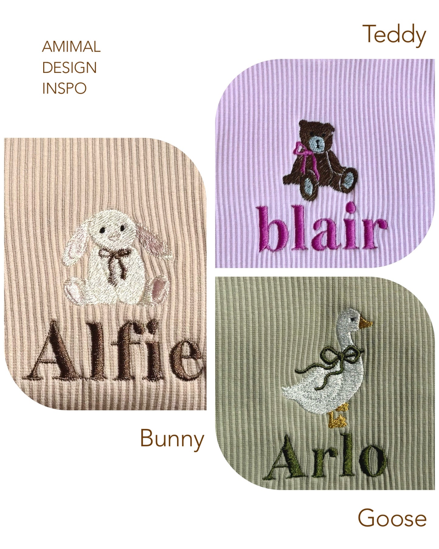 Luxury personalised goose-themed baby zip romper by DreamBuy featuring exquisite safari animal embroidery in soft cotton fabric, ideal for stylish infant comfort.