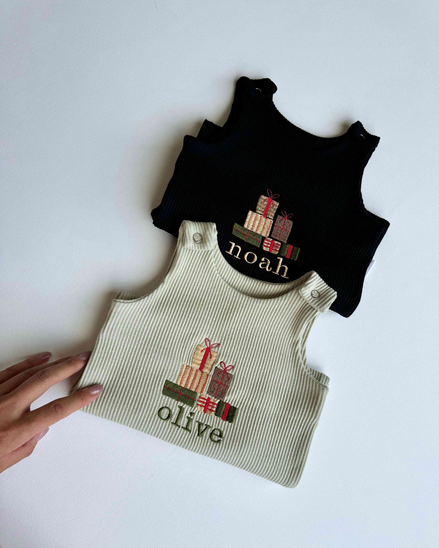 Beautifully personalized baby dungarees by DreamBuy, crafted for comfort and style during the festive season.