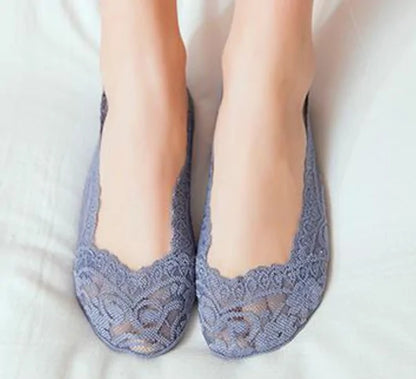 Elegant non-slip no show lace socks by Dazzling Dreams Studio in soft, breathable fabric, perfect for adding style to any outfit.