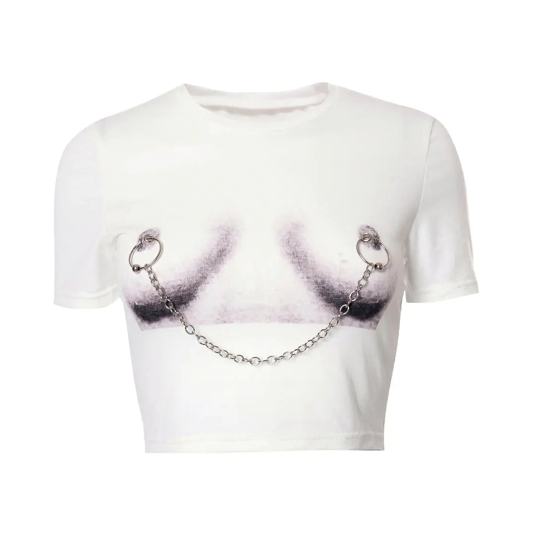 Daring Chain Cropped Women's Urban Chic StreetwearTee