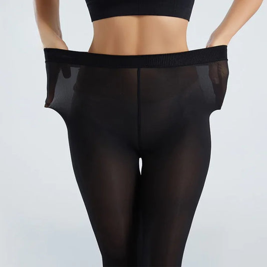 Close-up view of Luxury Women's Tear-Resistant Unbreakable Tights, featuring a black design and wide waistband, emphasizing exceptional durability and style.
