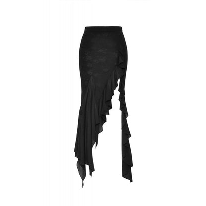 Stylish side view of the Dark In Love Izora Fishtail Skirt accentuating the stylish side opening and fitted design.