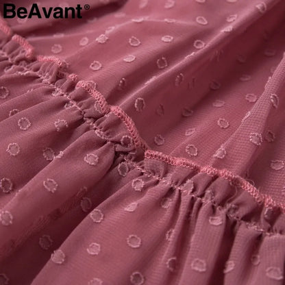 Detail of Boho Ruffle Skirt for Women featuring delicate texturing and flowing fabric, embodying free-spirited design with playful movement.