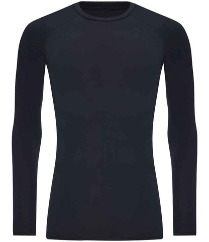 Men's eco-friendly long sleeve base layer styled for performance, highlighting the premium recycled polyester and elastane blend.