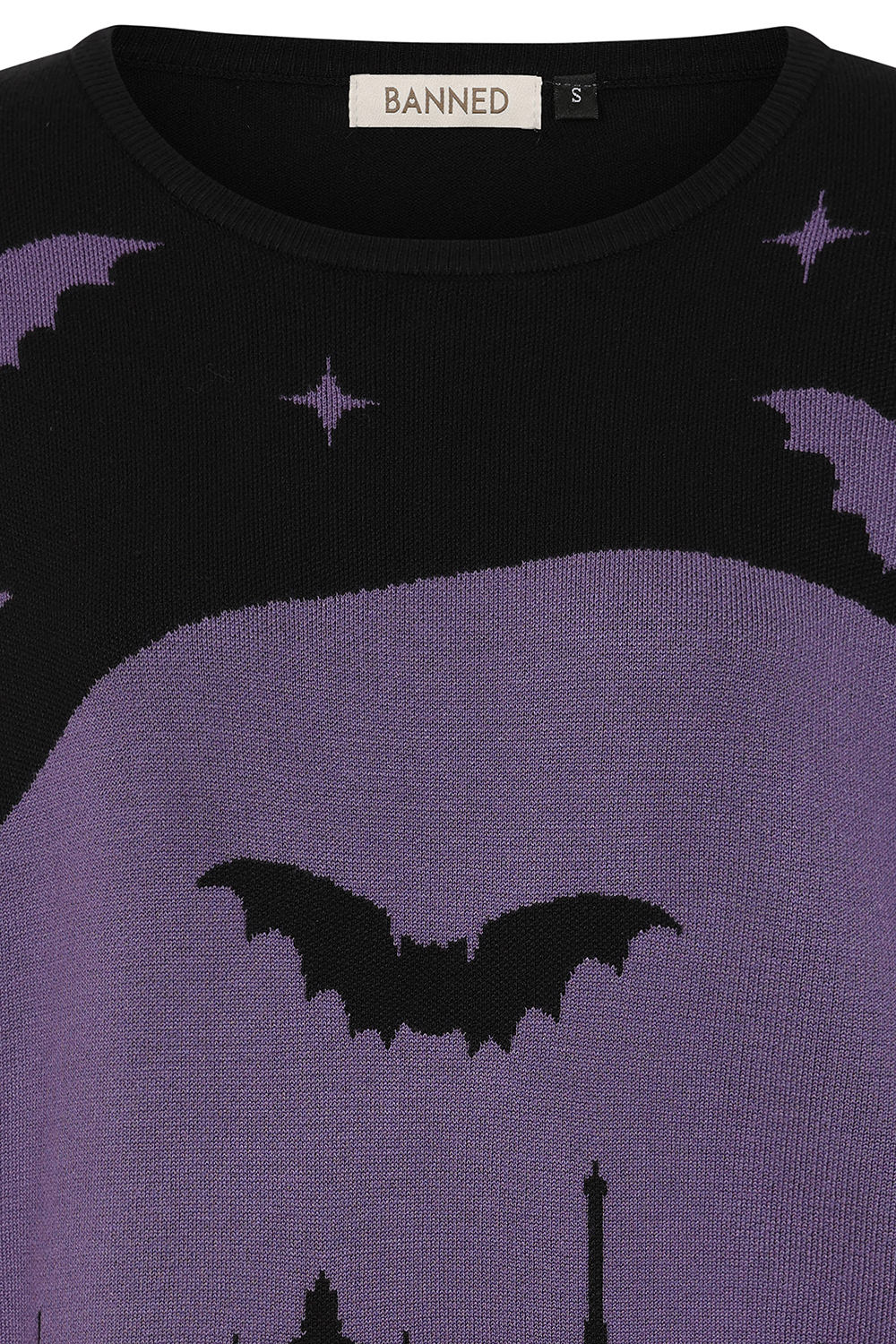 Close-up view of the Banned Apparel Lyra Jumper showcasing soft, breathable fabric blend and detailed ribbed cuffs, collar, and hem for a luxurious fit.