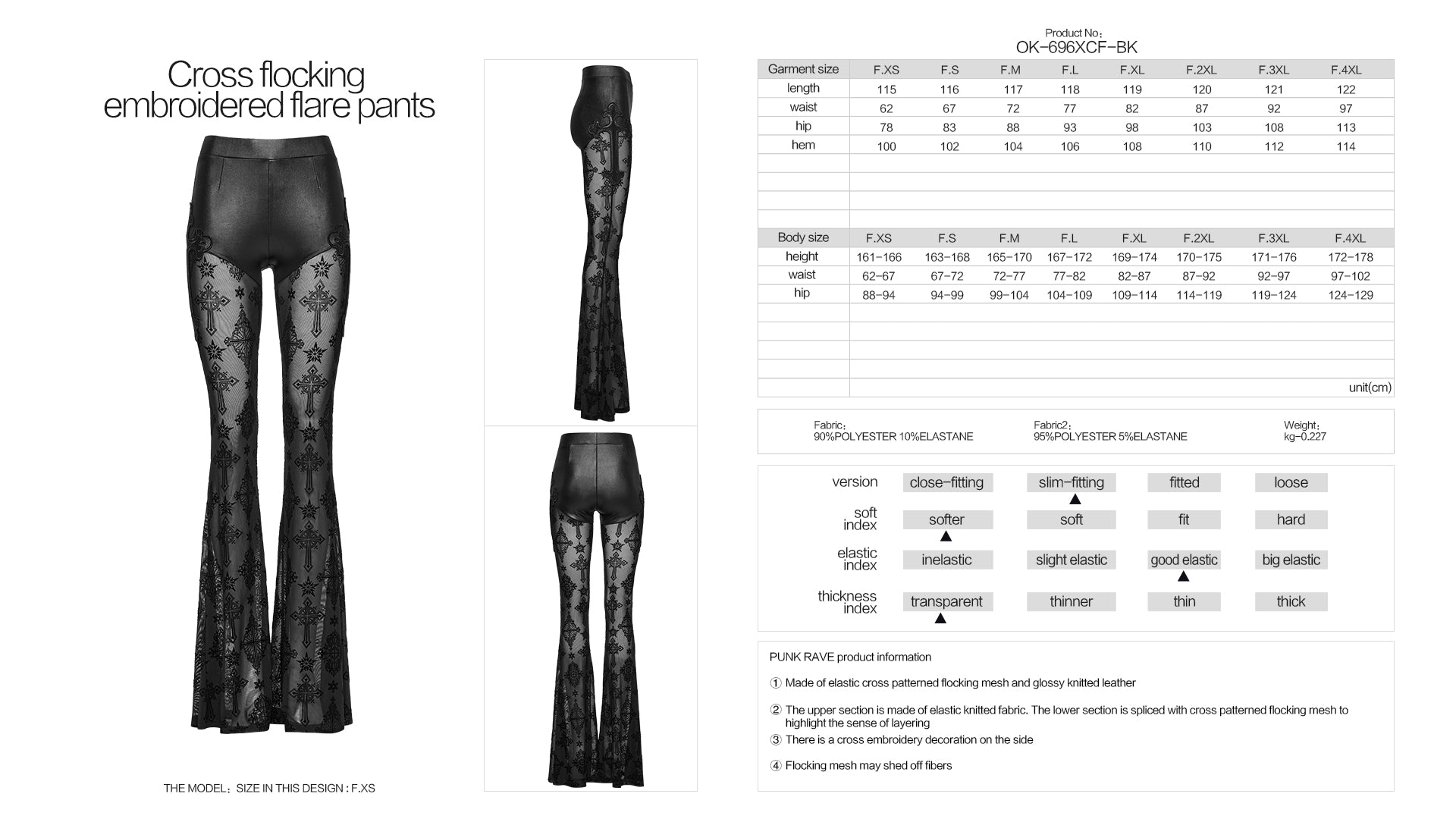 Mood shot of the Gothic Punk Rave Seraphina Cross Flocking Flare Pants styled with accessories, perfect for goth fashion enthusiasts seeking a statement piece.